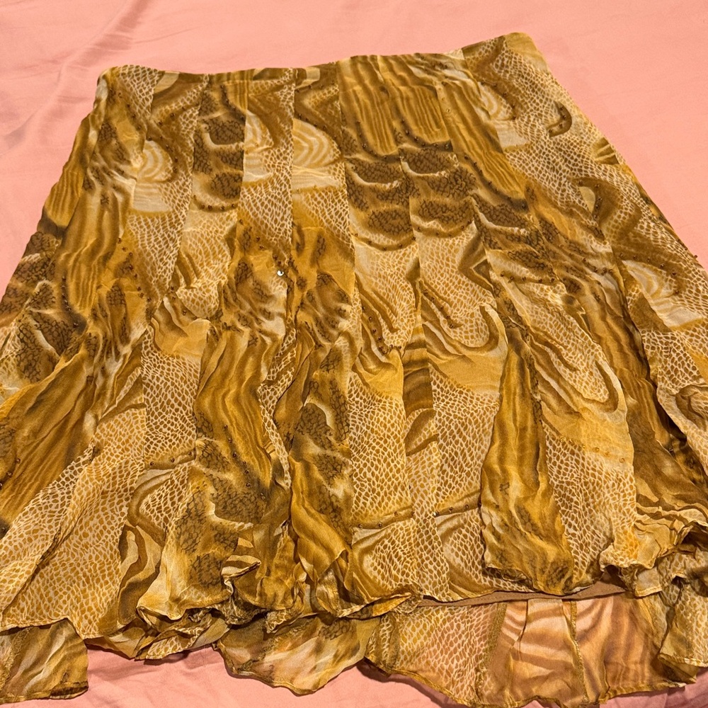Elegant Brown Patterned A-Line Skirt